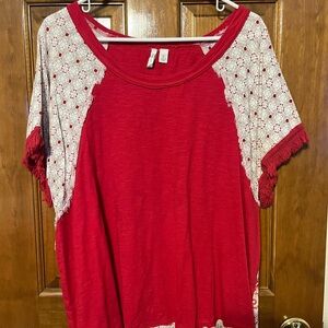 Cato Red and Cream Short Sleeve Top